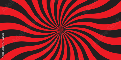 Abstract red and black background with sunburst pattern colorful design. Vintage sunrays illustration swirl grunge backdrop line.	