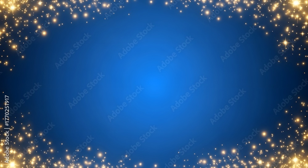 Obraz premium Golden glitter sparkling frame on a deep blue background for festive celebrations and elegant design projects