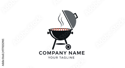 Classic Barbecue Grill with Open Lid and Smoking Hot Coals.
