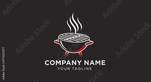 Modern vector logo design of a hot barbecue grill with smoke.