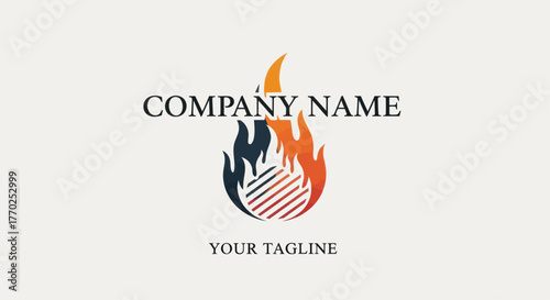 Dynamic Fire Flame Logo Design with Company Name and Tagline.