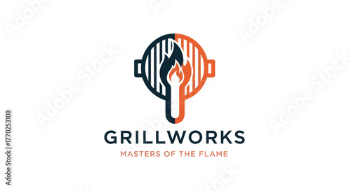 Grillworks Logo Featuring a Stylized Grill and Flame Design.