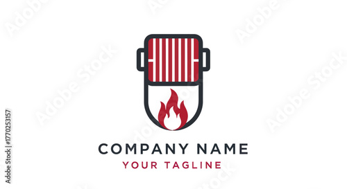 Barbecue Grill With Flames Logo Design.