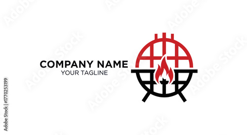 Modern Barbecue Grill Logo with Flame Element.