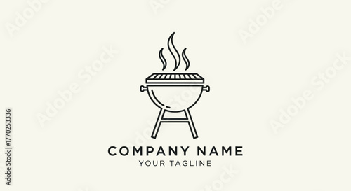 Minimalist BBQ Grill with Flames Logo Design for Company Branding.
