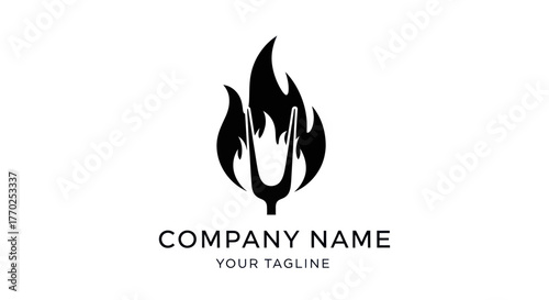 Black flame logo design with company name and tagline for branding.
