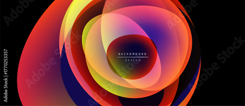 Abstract colorful layers create dynamic circular design. Vibrant gradients blend, forming modern background element. Smooth transitions, visual impact.