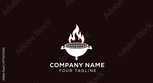 Barbecue Grill Logo Design with Flames and Company Name.