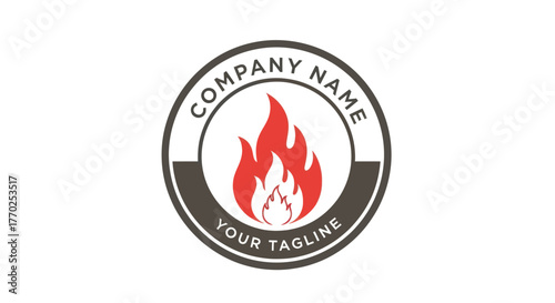 Fiery emblem logo design with company name and tagline for branding.