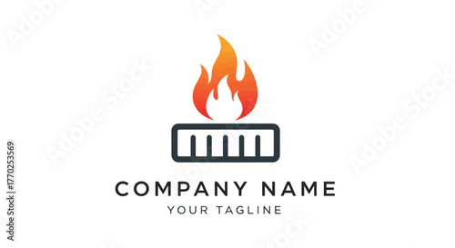 Minimalist Grill and Fire Logo Design for Barbecue Business.
