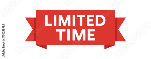 Flat vector banner design text LIMITED TIME bold clean font red and white palette rectangle ribbon isolated on white