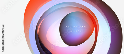 Abstract colorful layers create dynamic circular design. Gradient hues blend, forming modern visual element. Smooth shapes suggest depth.