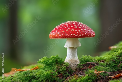 A Captivating Amanita Muscaria Mushroom on Vibrant Moss Symbolizing Prosperity and New Beginnings for the New Year Celebrations