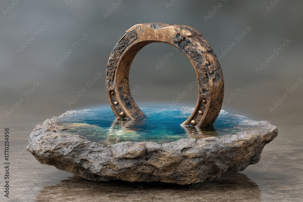 Fototapeta premium A Stunning Ring On A Rock Symbolizing Luck and Fresh Beginnings For The New Year Celebrations