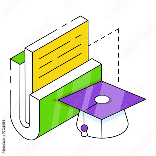 Conceptual isometric icon of educational folder 