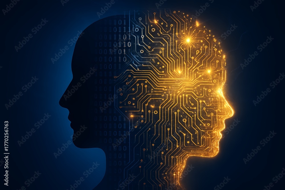 Obraz premium Digital human brain with glowing circuits representing artificial intelligence
