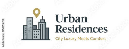Urban residence city luxury meets banner with skyscraper icon. Modern real estate promotion design. Flat vector illustration.