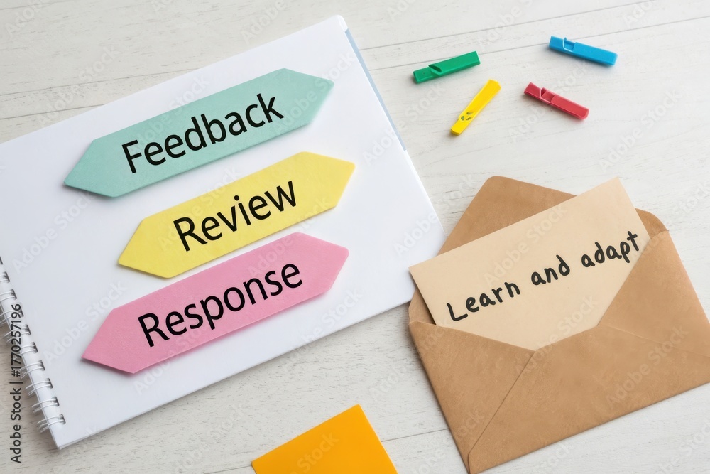 Fototapeta premium Paper envelope overflowing with feedback review and response tags