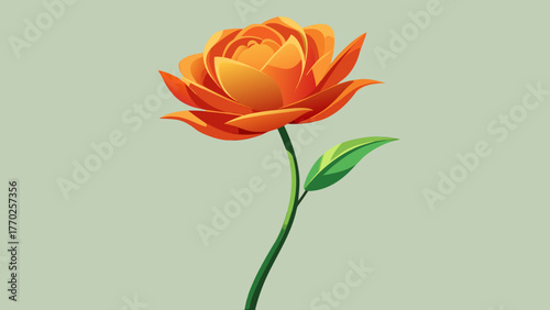 Very beautiful single orange flower with a slender green stem, captured in minimalist composition on a light background, symbolizing elegance, simplicity, and the purity of natural beauty.