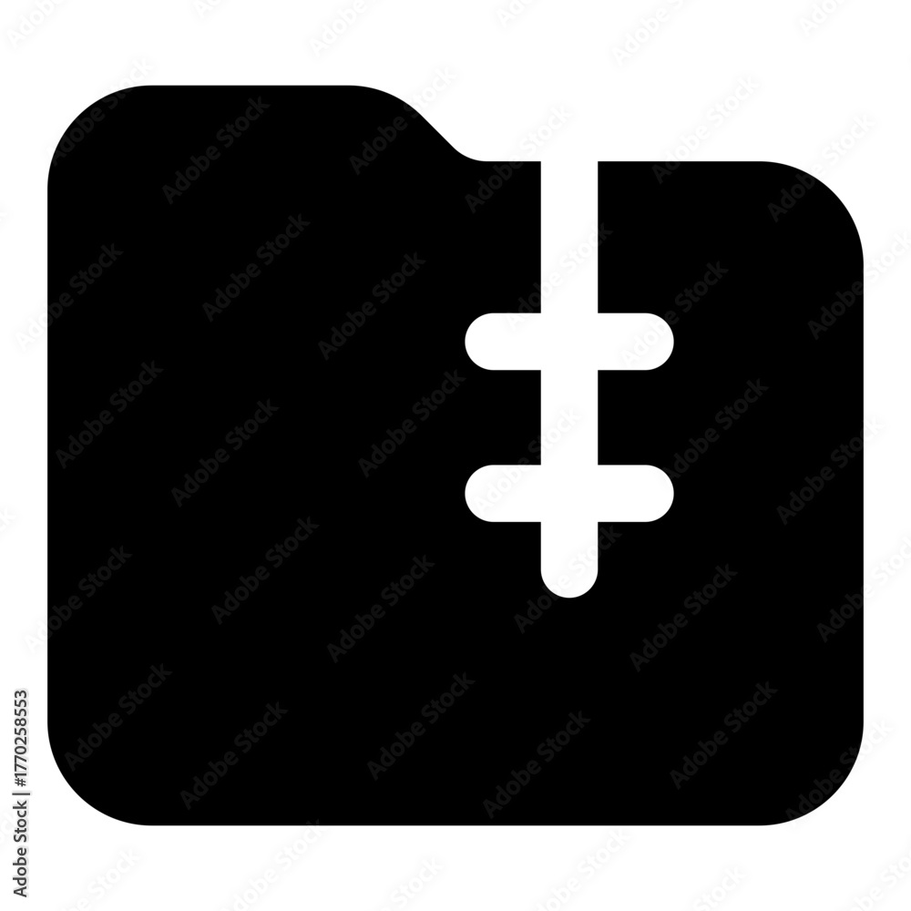 Fototapeta premium Zip Folder Glyph Icon Vector, Solid Folder and Document Symbol for File Management and Office Organization Concept