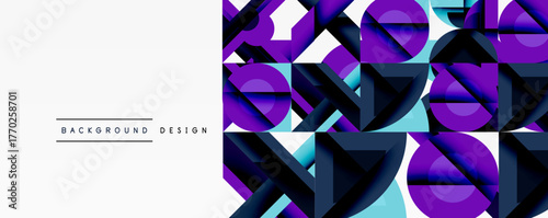 Abstract geometric pattern. White space contrasts vibrant purple, blue shapes. Modern design element for backgrounds, presentations.