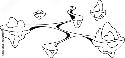 Floating Islands Connected by Bridge Outline