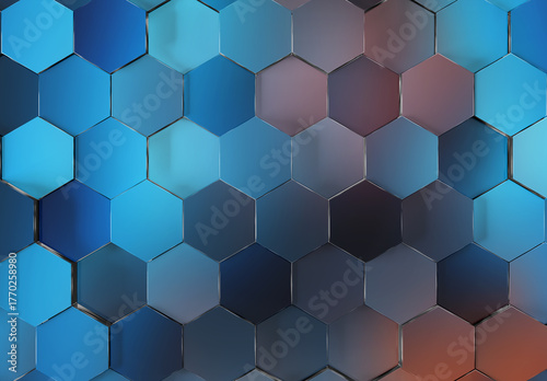 Black and blue glossy hexagons background pattern. Abstract hexagonal colorfu...