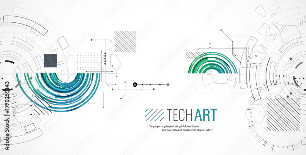 Naklejka premium Abstract background. Scientific and technological concept with the use of technical elements formed in the shape of a circle. Vector