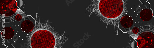 Technological art. Combination of sphere with technological lines and circles in one illustration. Vector.