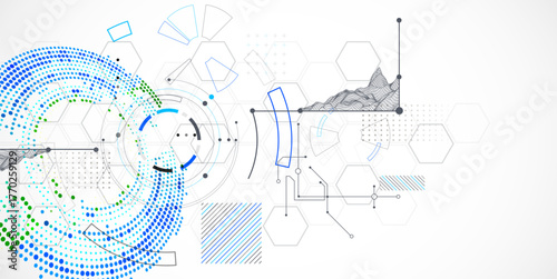 Abstract background. Scientific and technological concept with the use of technical elements formed in the shape of a circle. Vector