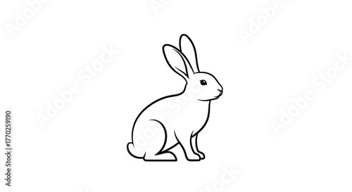 A minimalist line art illustration of a rabbit sitting calmly with upright ears, depicted in a simple black and white style on a plain white background.