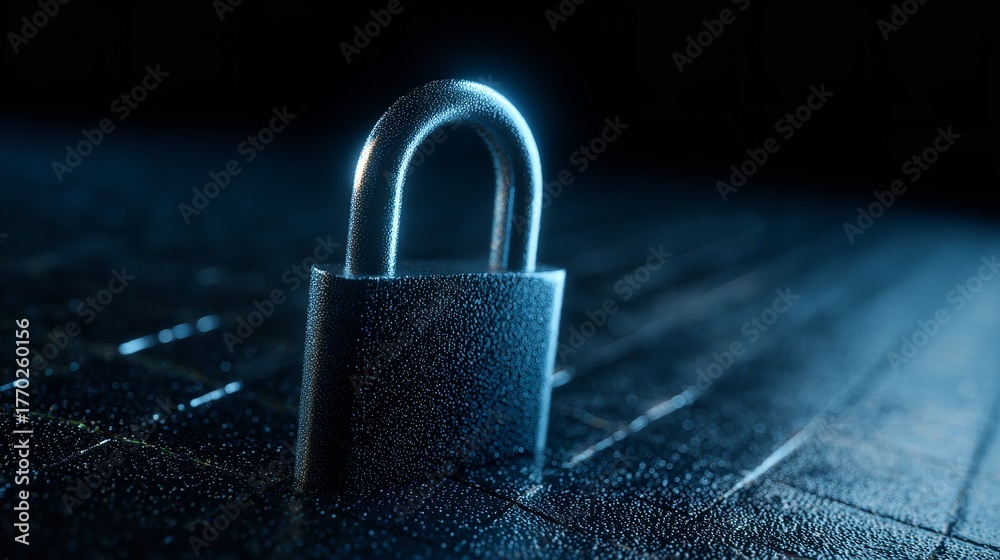 Fototapeta premium Cyber Security: A Metal Padlock Symbolizing Data Protection and Digital Safety