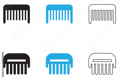 hair comb vector set, hairdresser barber comb silhouette and line icon vector illustration