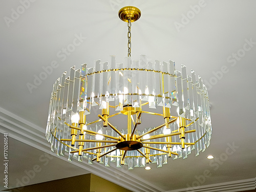 A beautiful crystal chandelier in a classic style. Close-up.