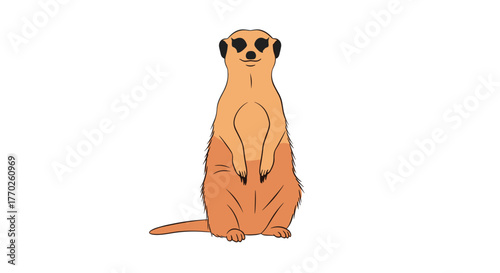 A cheerful cartoon meerkat stands alert and smiling on a clean white background, showcasing its distinctive appearance.