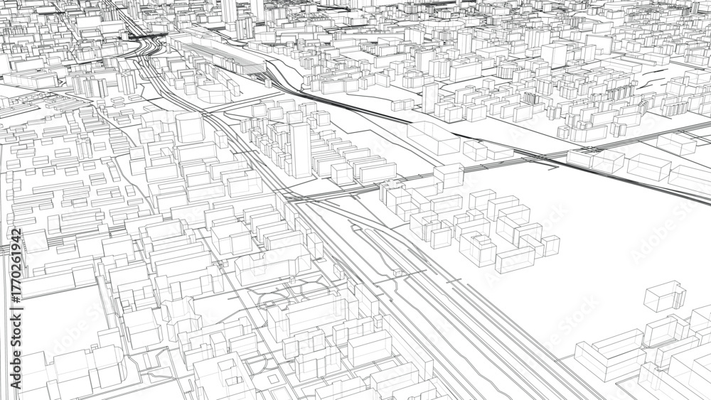 Obraz premium Urban Wireframe Cityscape