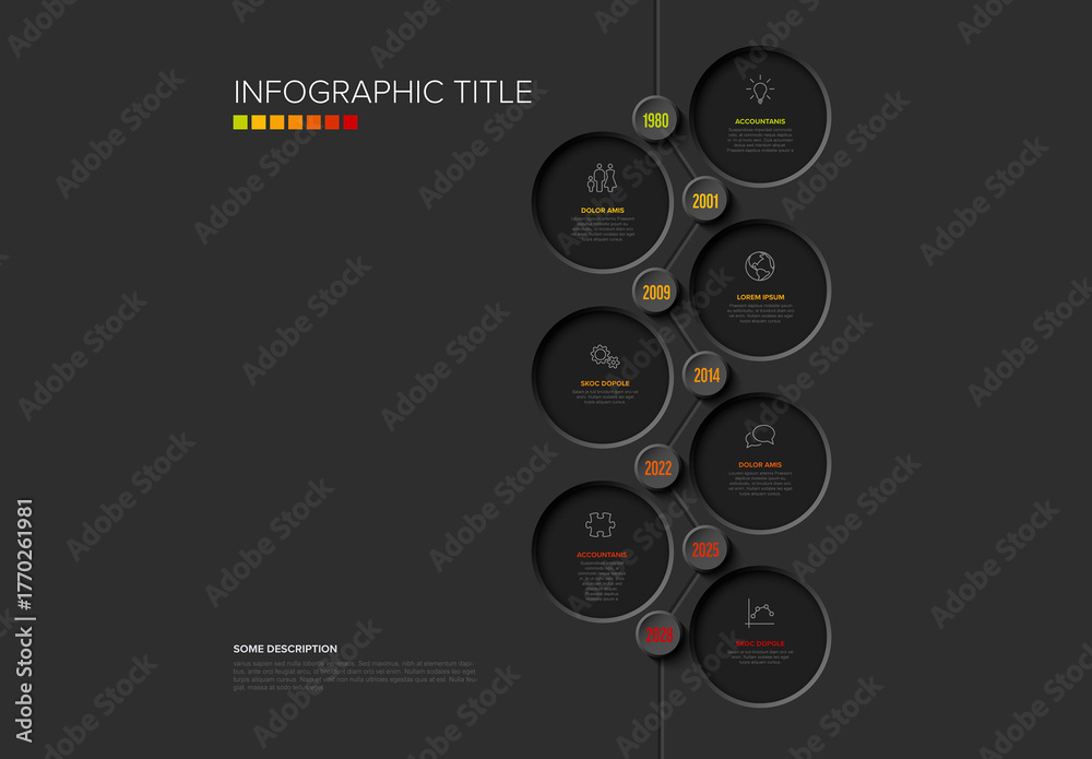 infographic dark vertical timeline template design... Modern Dark Infographic Timeline Design with Circles Stock Template ...