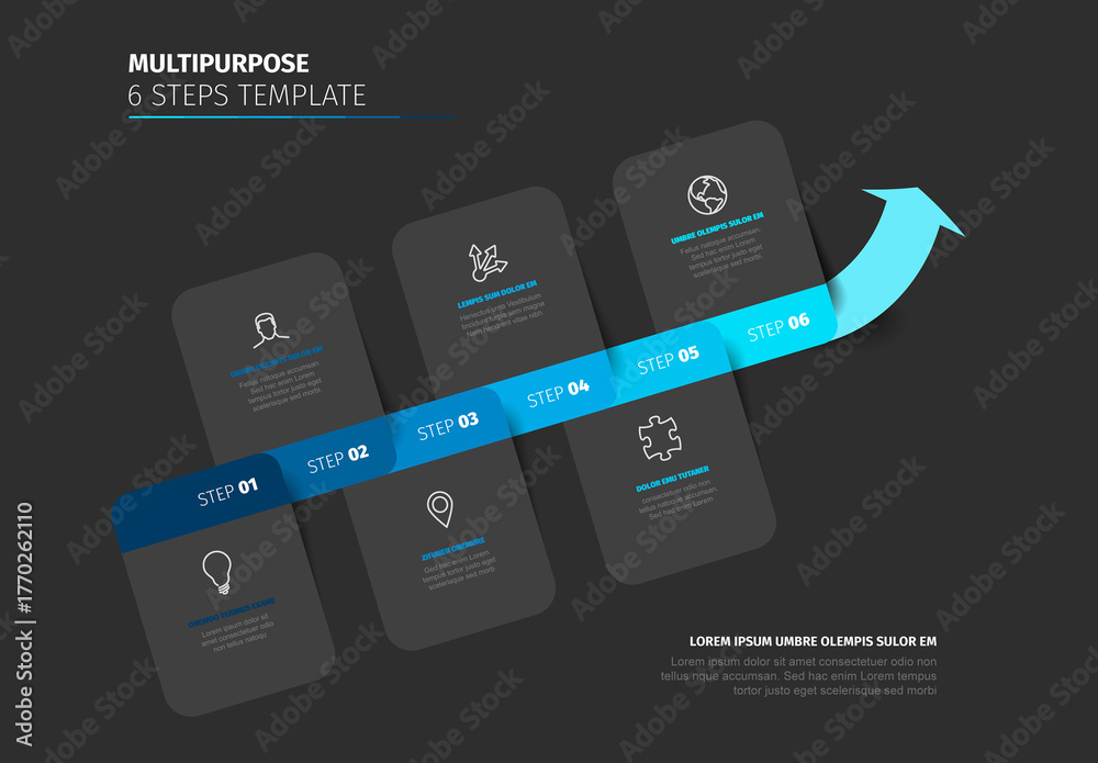 Multiple Step Patterns Level 6 Multipurpose 6 Steps Template with Arrow Infographic Design Stock ...