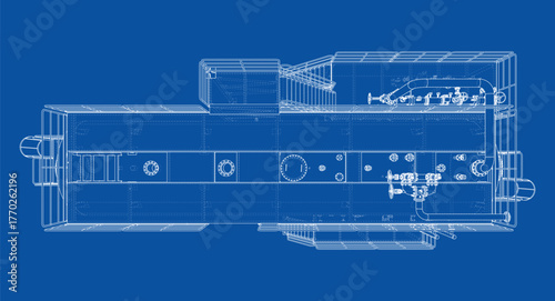 Detailed Blueprint of Industrial Equipment. Vector