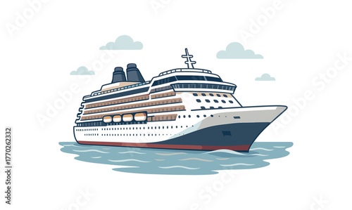 cruise ship ocean travel and luxury vacation lifestyle flat vector illustration style isolated on white background