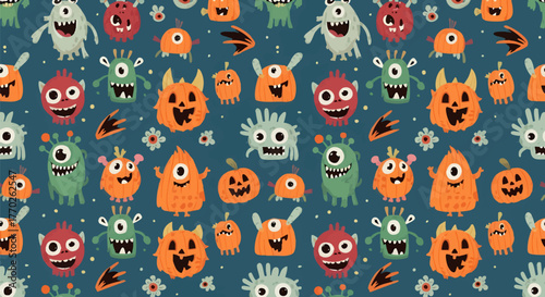 Whimsical Halloween Monster Pattern Spooky Fun & Festive Decorations