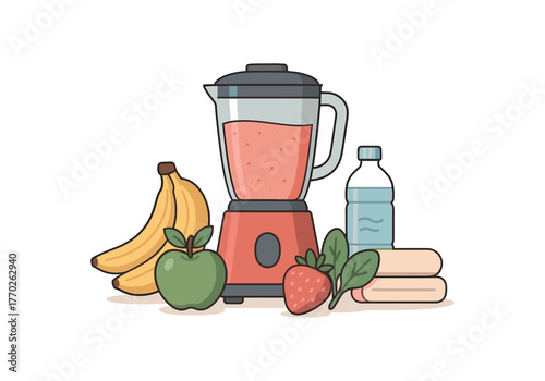 smoothie blender wellness nutrition and daily health habits flat vector illustration style isolated on white background