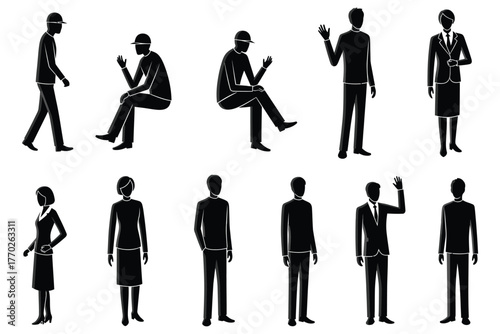 "Icons Representing Human Poses and Gestures in Minimalist Style."