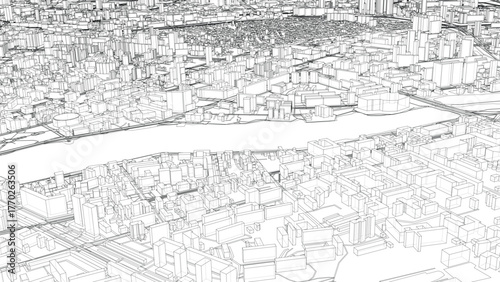 Urban modern landscape. Vector rendering of 3d