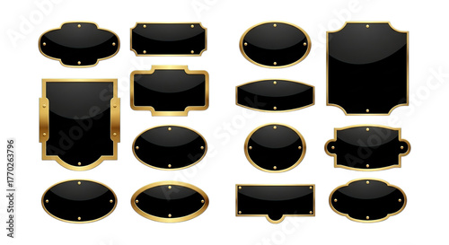 Collection of black and gold ornate frames isolated on transparent background