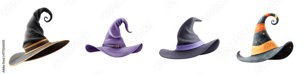 Naklejka premium Witch Hat Collection: Halloween Costume Element on White