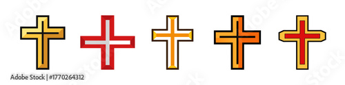 Collection of christian cross symbols in various warm hues