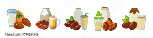 Healthy dates and milk drinks fruit refreshments and beverages