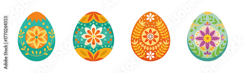 Colorful decorated easter eggs with floral patterns festive spring art