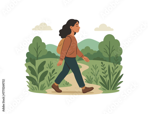 nature walk mental reset and peaceful outdoor therapy flat vector illustration style isolated on white background